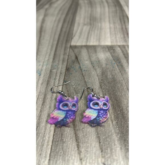 Purple owl earrings - Picture 2 of 3